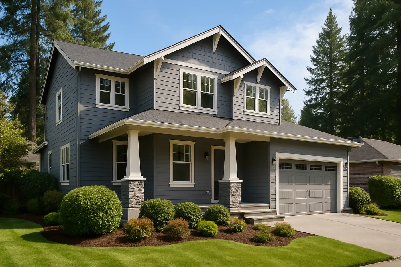 Freshly painted home exterior with crisp trim in a Seattle-area neighborhood.