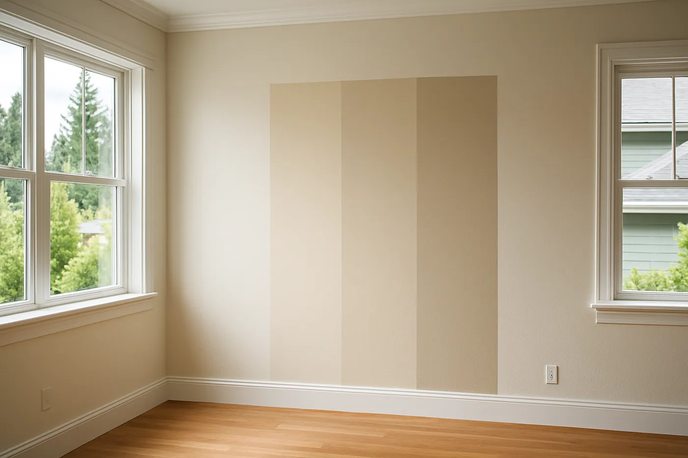Freshly painted living room wall in a soft eggshell finish in a Seattle-area home.