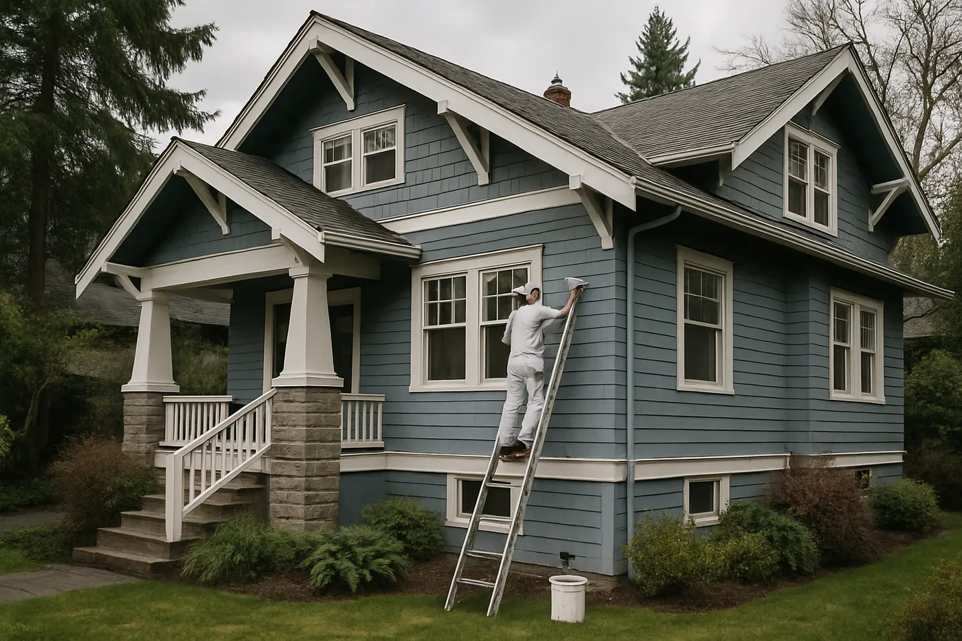 Freshly painted two-story home exterior in a Seattle-area neighborhood.