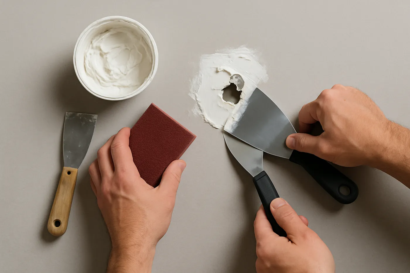 Patched and freshly painted interior wall in a Seattle-area home.