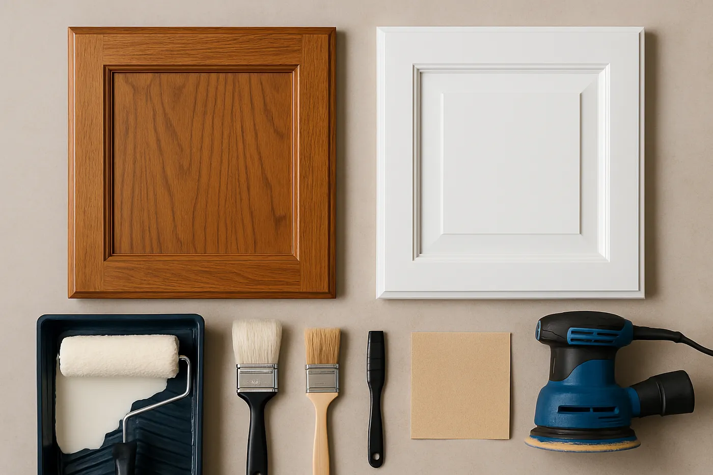 Refreshed kitchen cabinets with a smooth sprayed finish in a Seattle-area home.