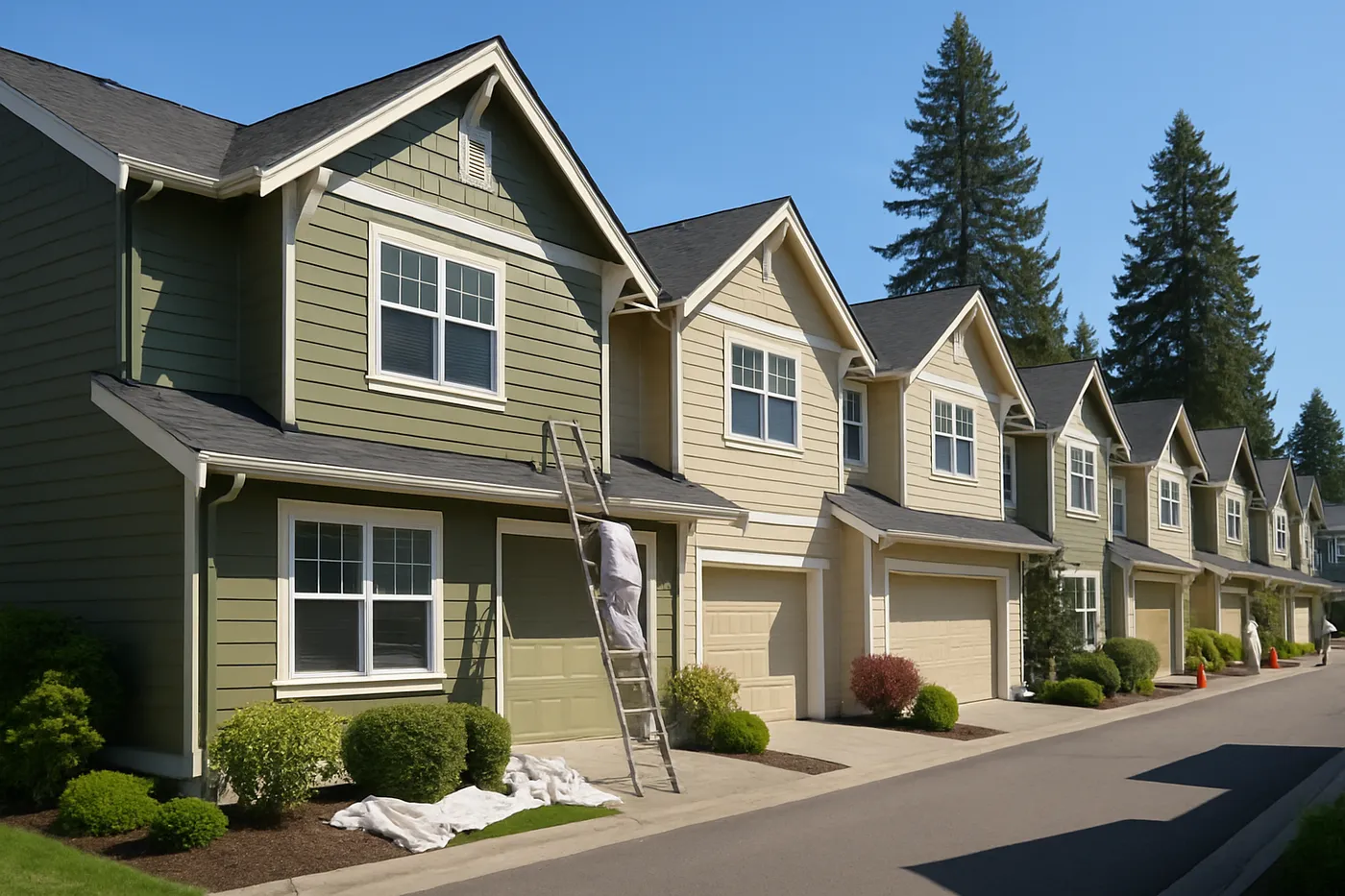 Multifamily building exterior repainted with crisp trim and siding.