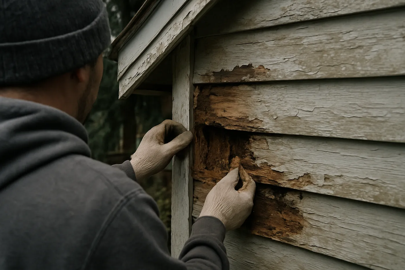 Repaired and freshly sealed exterior trim on a Pacific Northwest house.