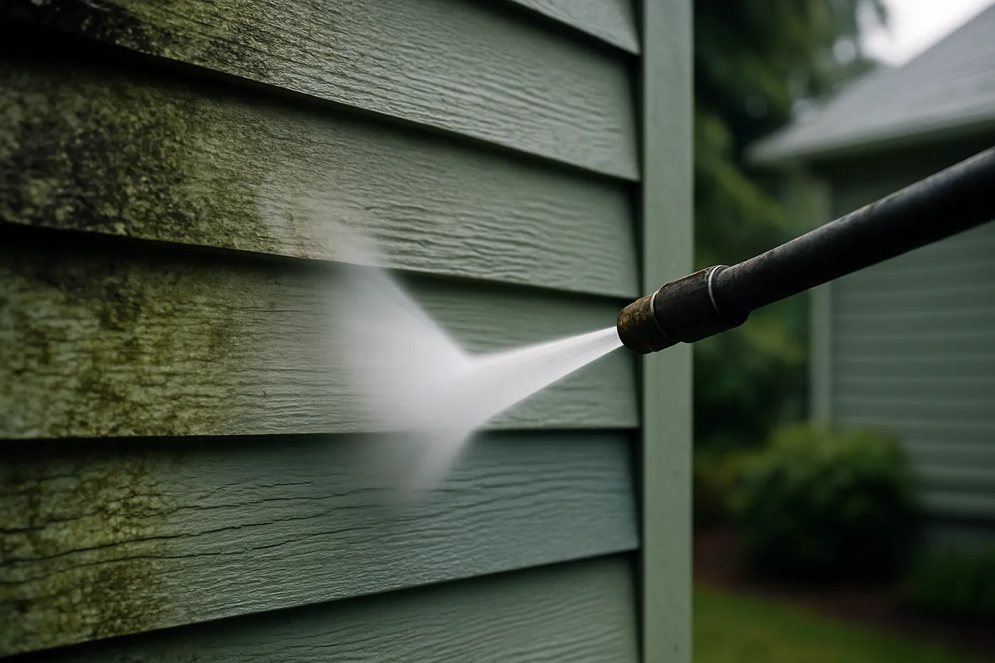 Clean siding and trim prepped before an exterior repaint.