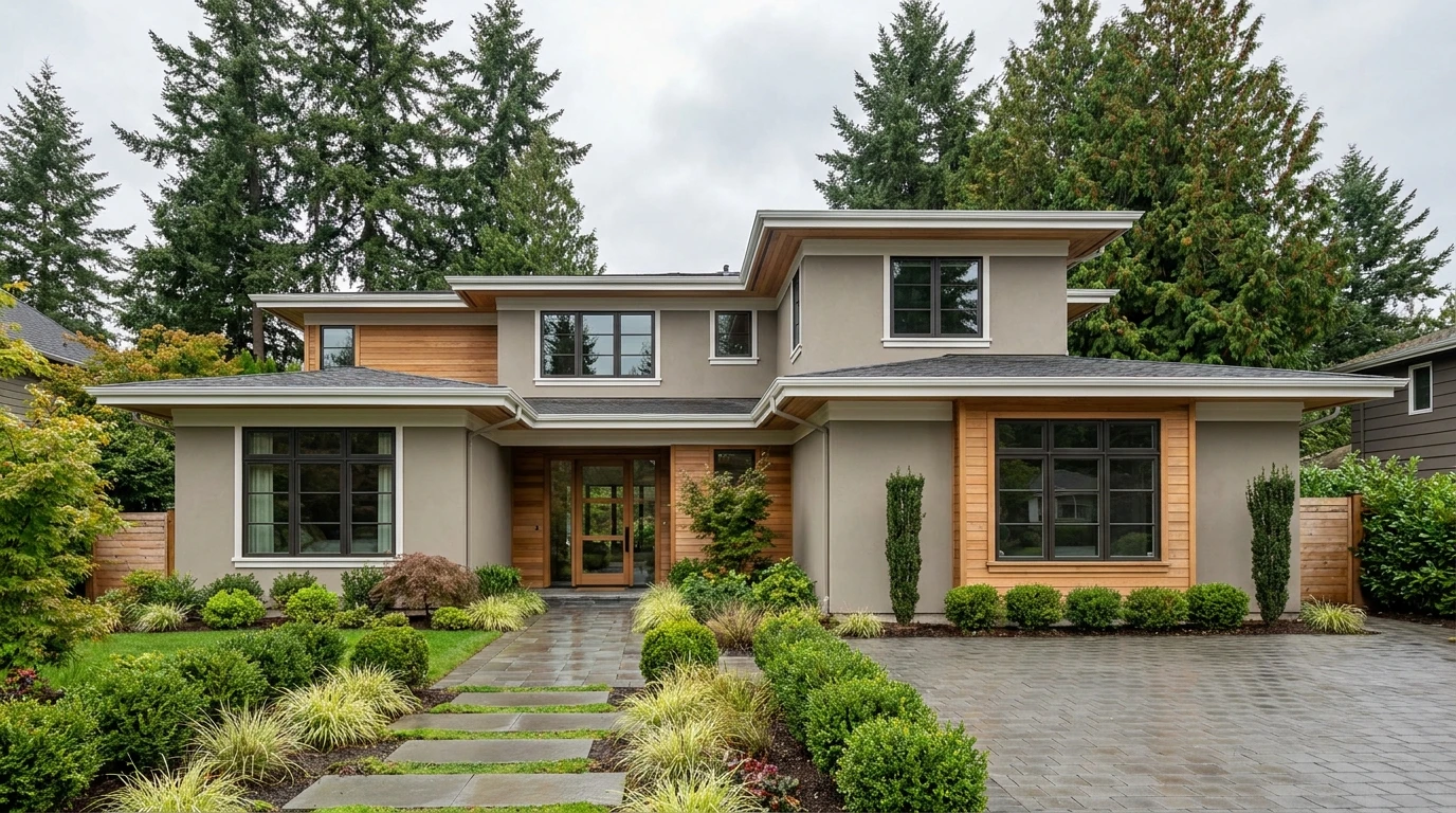 Upscale modern home exterior in Bellevue, WA