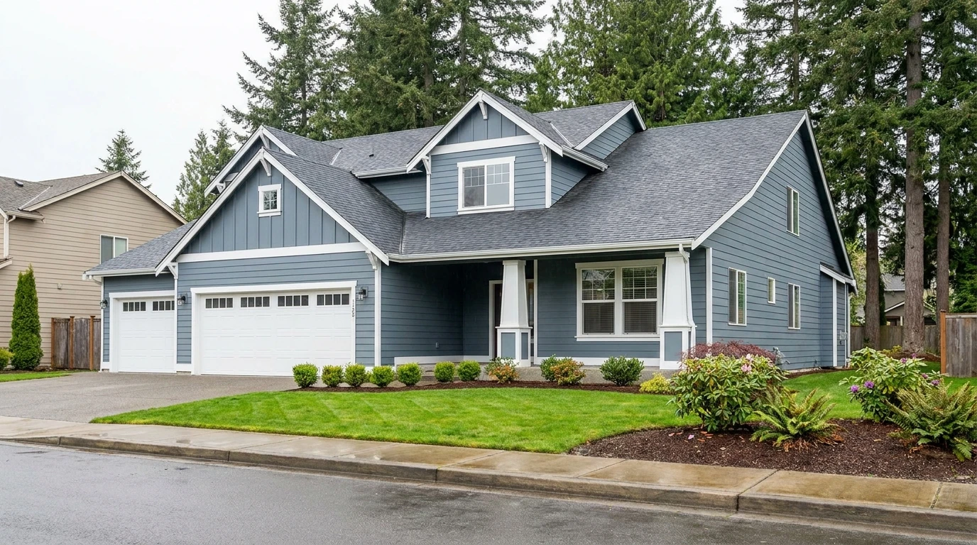 Freshly painted suburban home exterior in Kent, WA