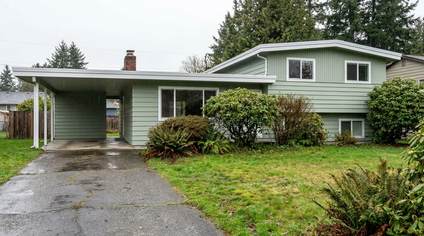 Midcentury home exterior in Mountlake Terrace, WA