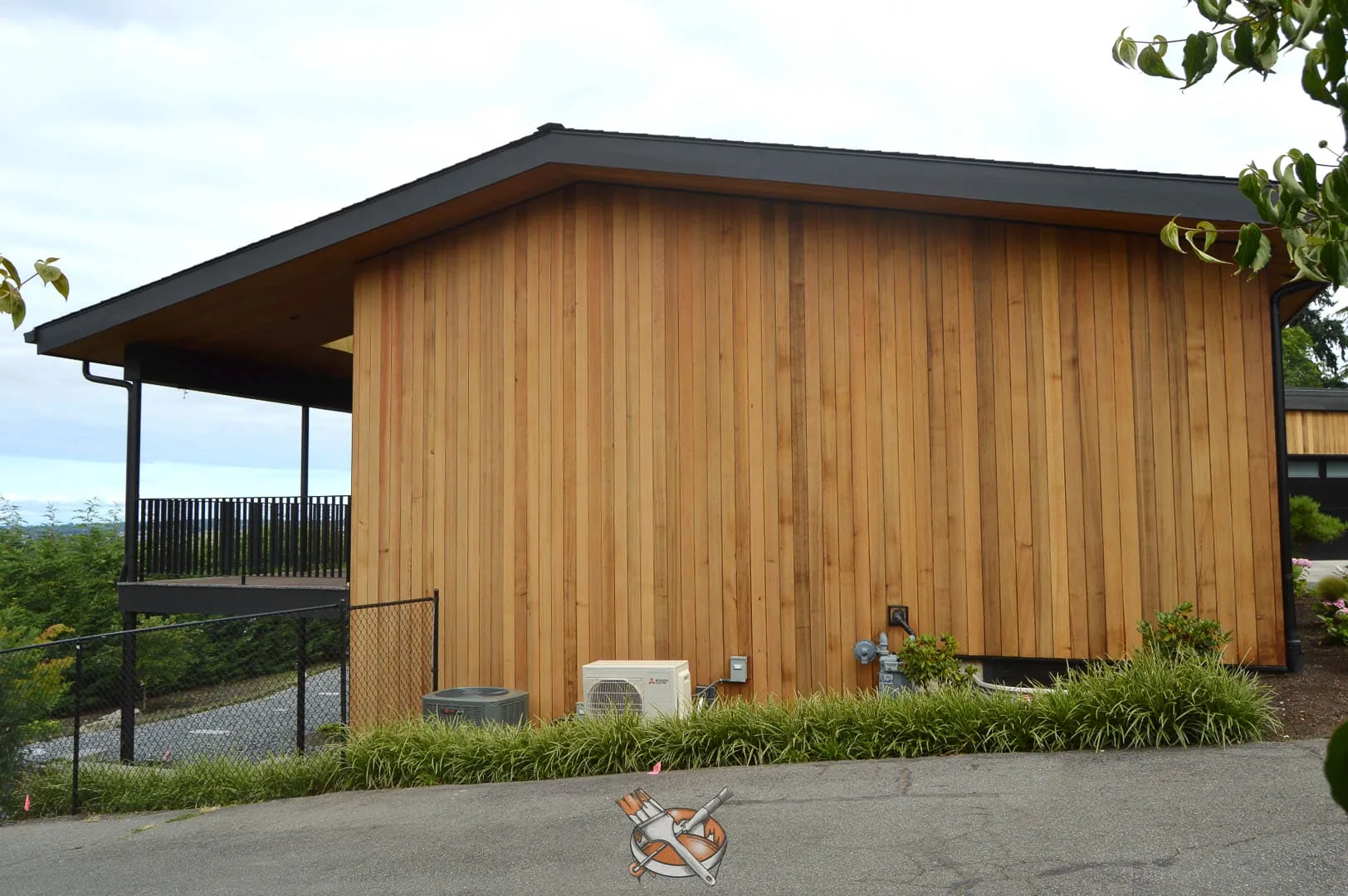 Exterior cedar finish by Hedlund Painting on a modern home in Clyde Hill, WA