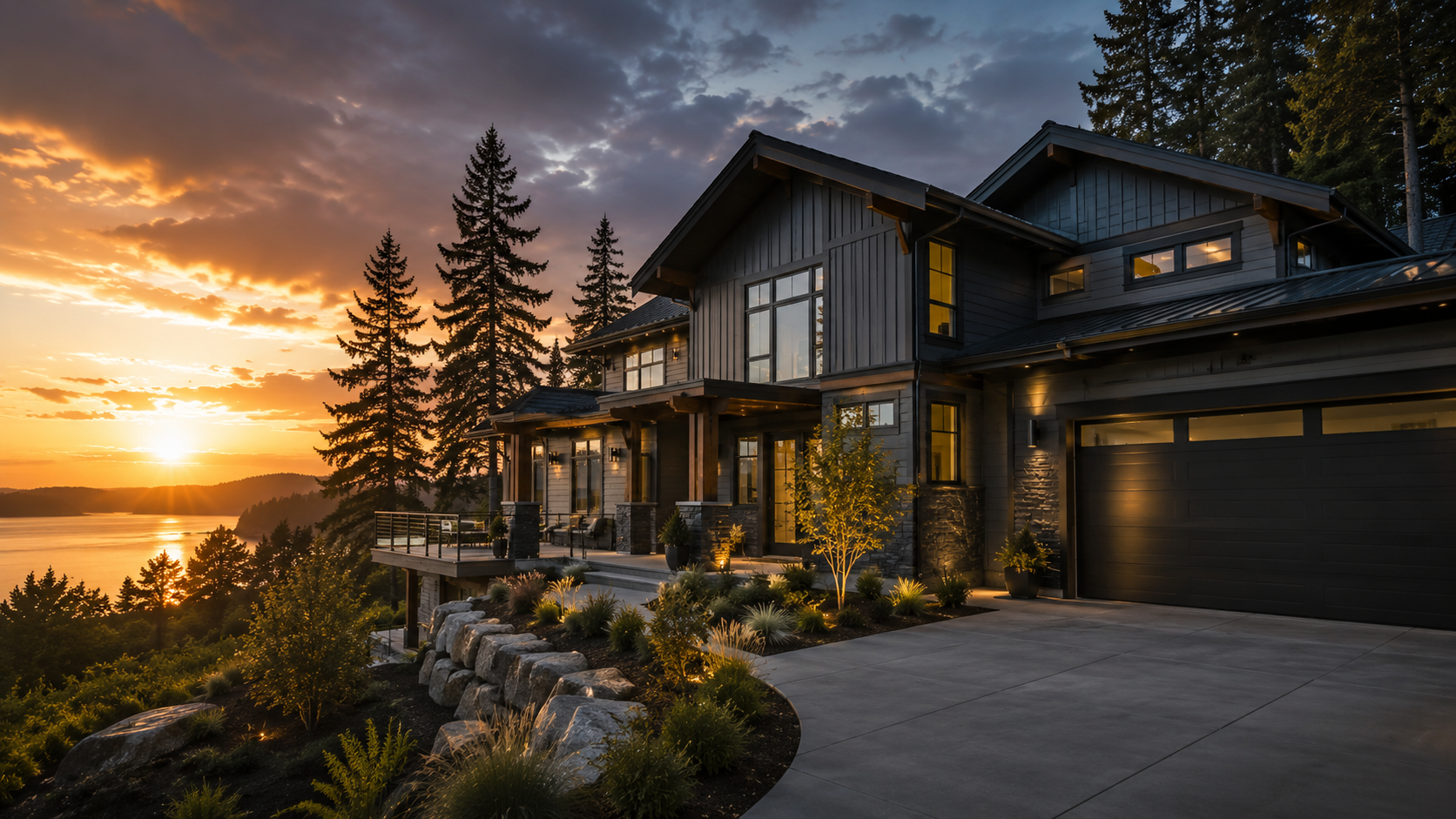Modern cedar home exterior painted by Hedlund Painting in Clyde Hill, WA